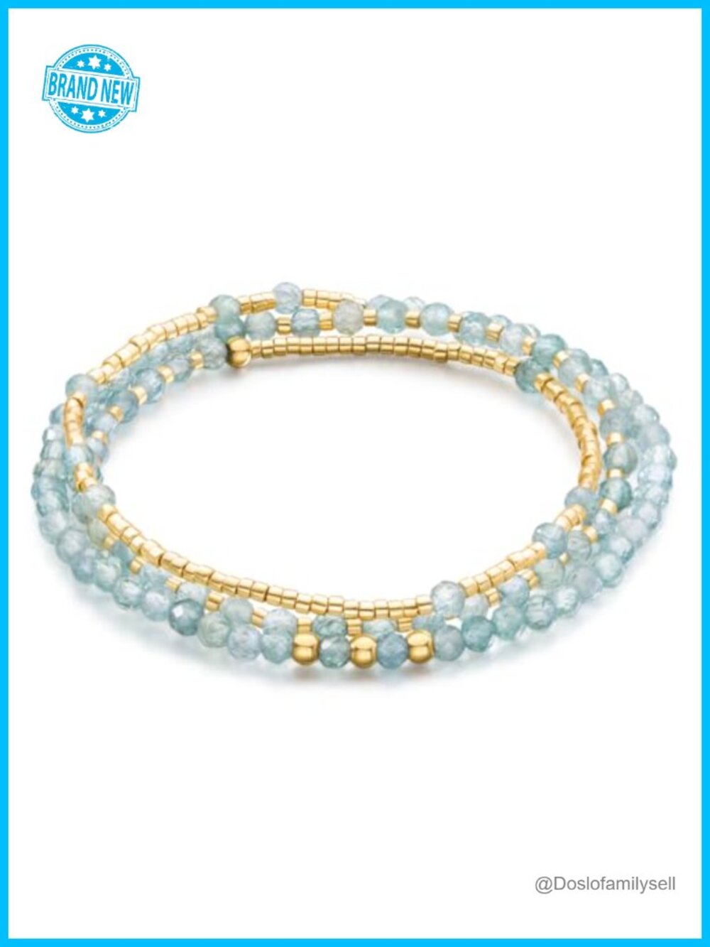 Natural Gemstone Beaded Stretchy Bracelets Stackable 14K Gold Plated Boho